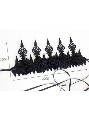 Gothic Victorian Elegant Artificial Flower Crown Headband Wedding Head-wear Jewelry Accessory Black