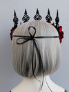 Gothic Victorian Elegant Artificial Flower Crown Headband Wedding Jewelry Accessory Black Red