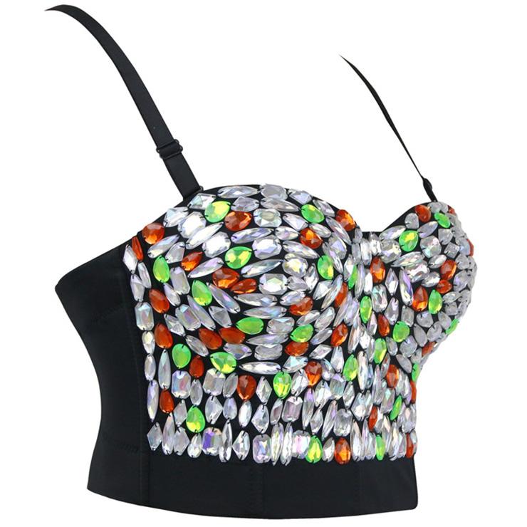 Sweets Multi-color Studded Rhinestone  B Cup Bustier Bra Party Bustier Crop Top
