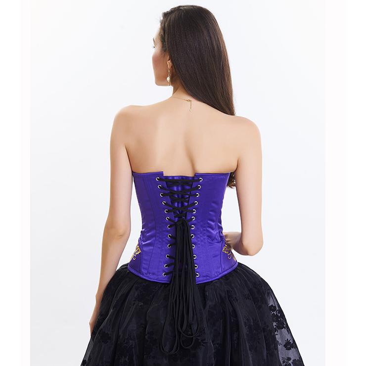 Victorian Purple Vintage Floral Embroidery Steel Boned Corset High-low Organza Skirt Set