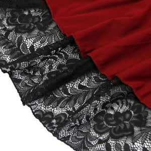 Gothic Victorian Red High Waist Lace Trim Good Elasticity Ruffled High-low Skirt