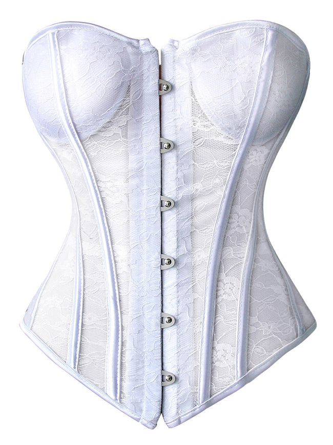 Strapless Lace Front Busk Closure Wedding Overbust Corset Bustiers