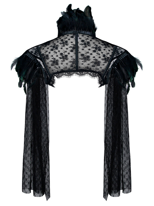 Steampunk High Neck Feather Jacket Shrug with Long Sleeves
