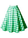 Women's Fashion Vintage Cotton Plaid Ruffle High Waist Swing Midi Skirt Green Skirt