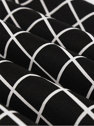 Retro Lapel Tie Half Sleeve Plaid Print A-line Swing Dress