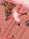 Women's Renaissance Vintage Floral Printed Short Overbust Corset Crop Top Pink