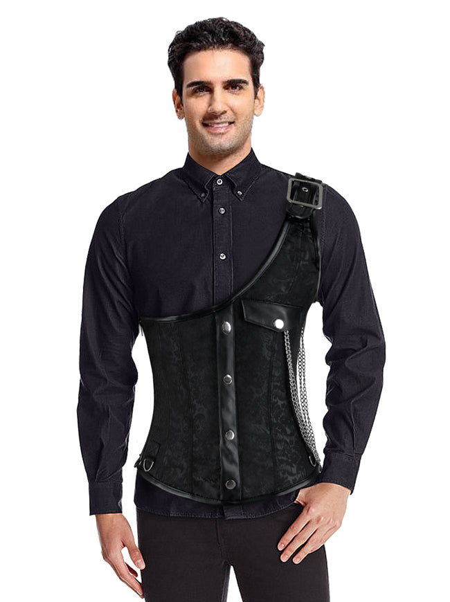 Men's One-Shoulder Leather Gothic Punk Waistcoat Corset Vest Top
