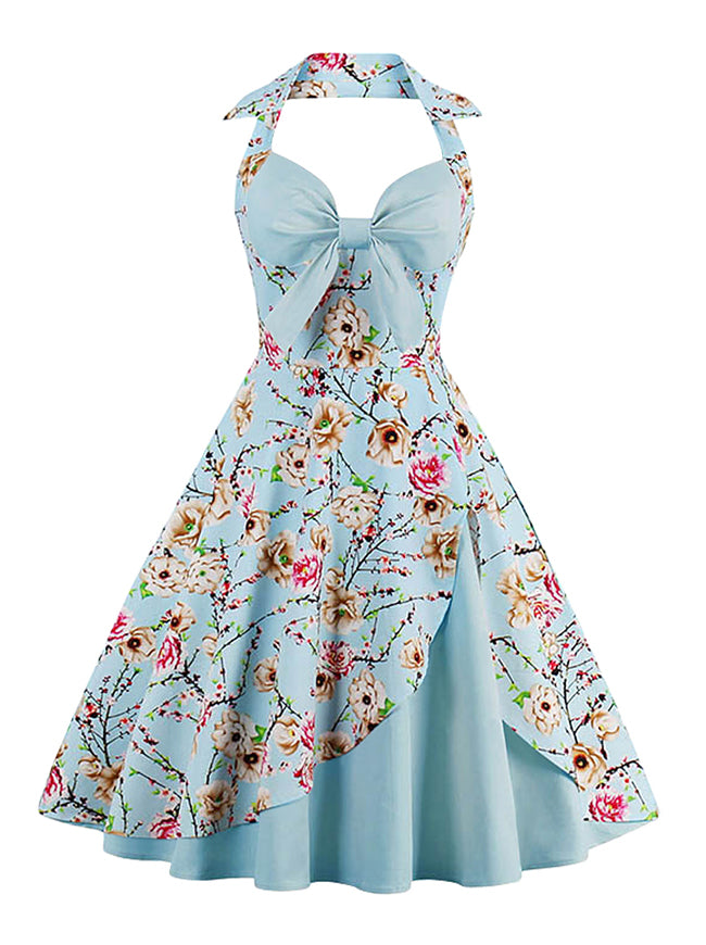 1950's Vintage Sweetheart Floral Print Halter Swing Dress