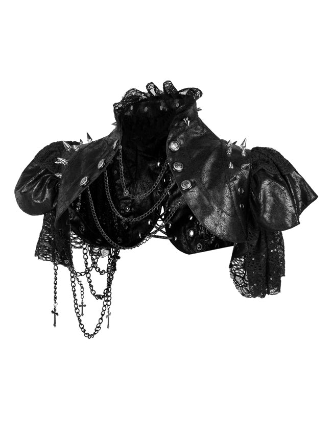 Gothic PU Leather Steampunk Rivet and Cross Embellished Black Shrug/Black