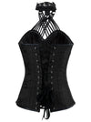 Steampunk Gothic Halter Faux Leather Steel Boned Black Overbust Corset