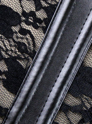 Steampunk Gothic Black Lace Corset Bustier Faux Leather Plus Size Bra Lingerie