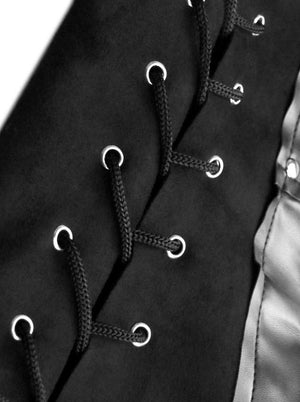 Men's Steampunk Black PU Leather One-piece Long Sleeveless Costume Tunic Jacket