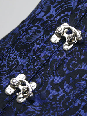 Women's Gothic Steampunk Steel Boned Waist Cincher Blue Overbust Corset Vest