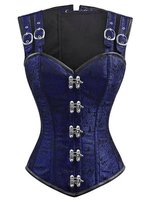 Women's Gothic Steampunk Steel Boned Waist Cincher Blue Overbust Corset Vest