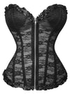 Gothic Victorian Burlesque Floral Mesh Zipper Overbust Bustier Corset For Women
