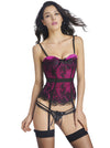 Lace Mesh Bustier Lingerie Overbust Corset with Garters