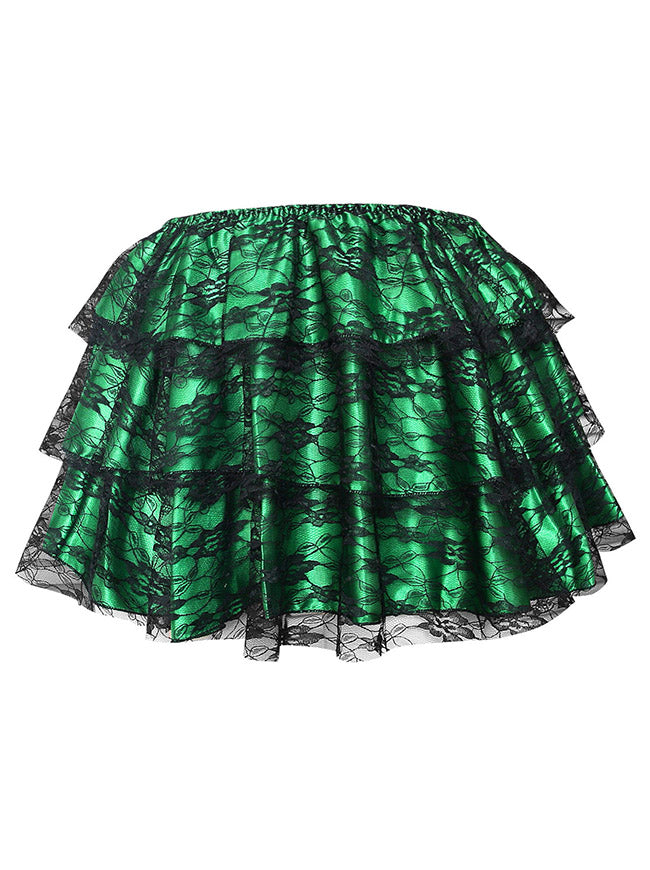 Women Gothic Floral Lace Tutu Skirt Layered Dancing Petticoat Green