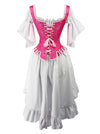 2pc Steampunk Steel Boned Overbust Corset with Vintage Puff Sleeve Dress