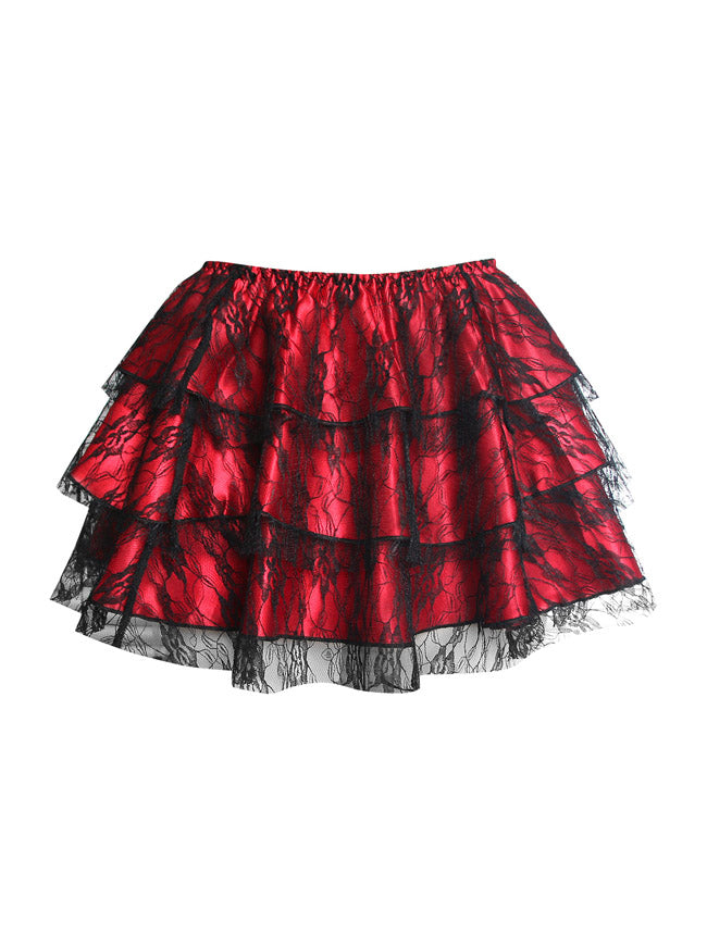 Women's Gothic Floral Lace Tutu Skirt Layered Dancing Petticoat Red