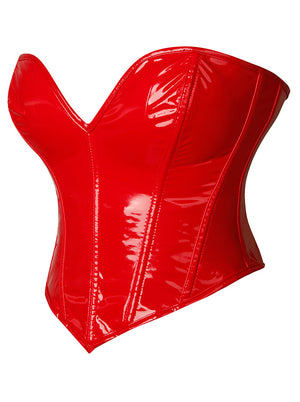 PVC Corset Top Women's Vintage Strapless Plastic Boned Lace-up Overbust Corset Red