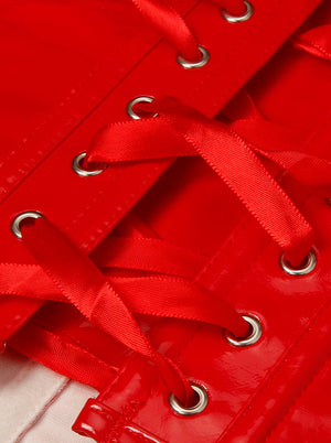 PVC Corset Top Women's Vintage Strapless Plastic Boned Lace-up Overbust Corset Red