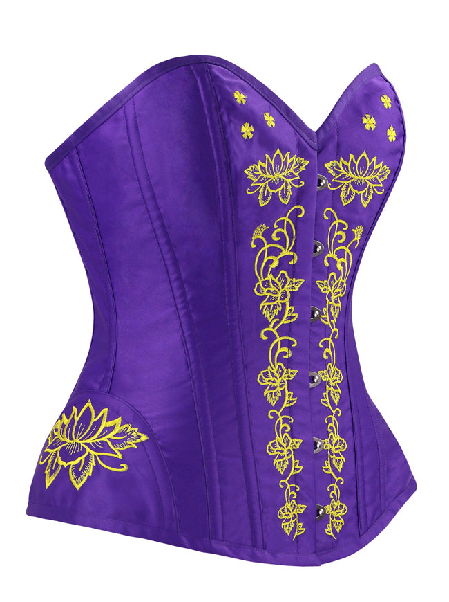 Classical Vintage Steel Boned Overbust Corset with Floral Embroidery for Women