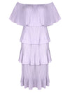 Women's Ruffles Short Sleeve High Waist Chiffon Layered Dress