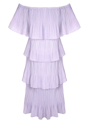 Women's Ruffles Short Sleeve High Waist Chiffon Layered Dress