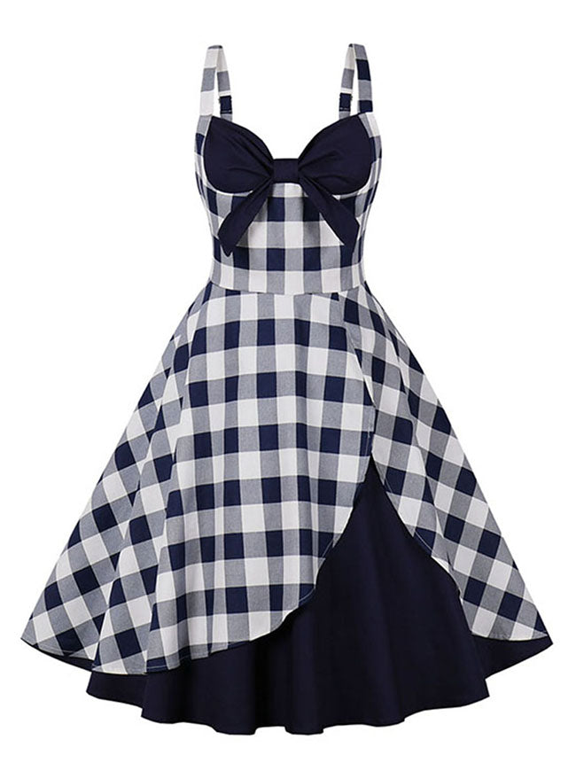 50s Vintage Checkered Sweetheart Dress Rockabilly Summer Party Dress for Women