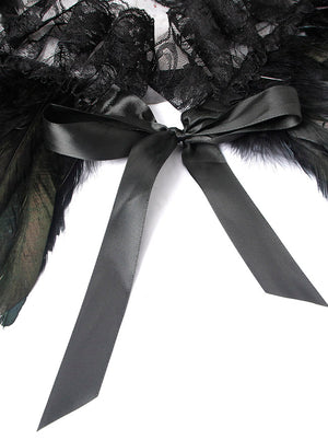 Halloween Shrug Gothic Natural Feather Shawl Cape Crow Costume Accessory with Necklace