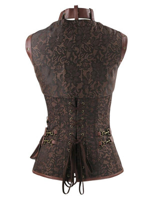 Steampunk Steel Boned Gothic Vintage Brocade Corset with Jacket and Belt