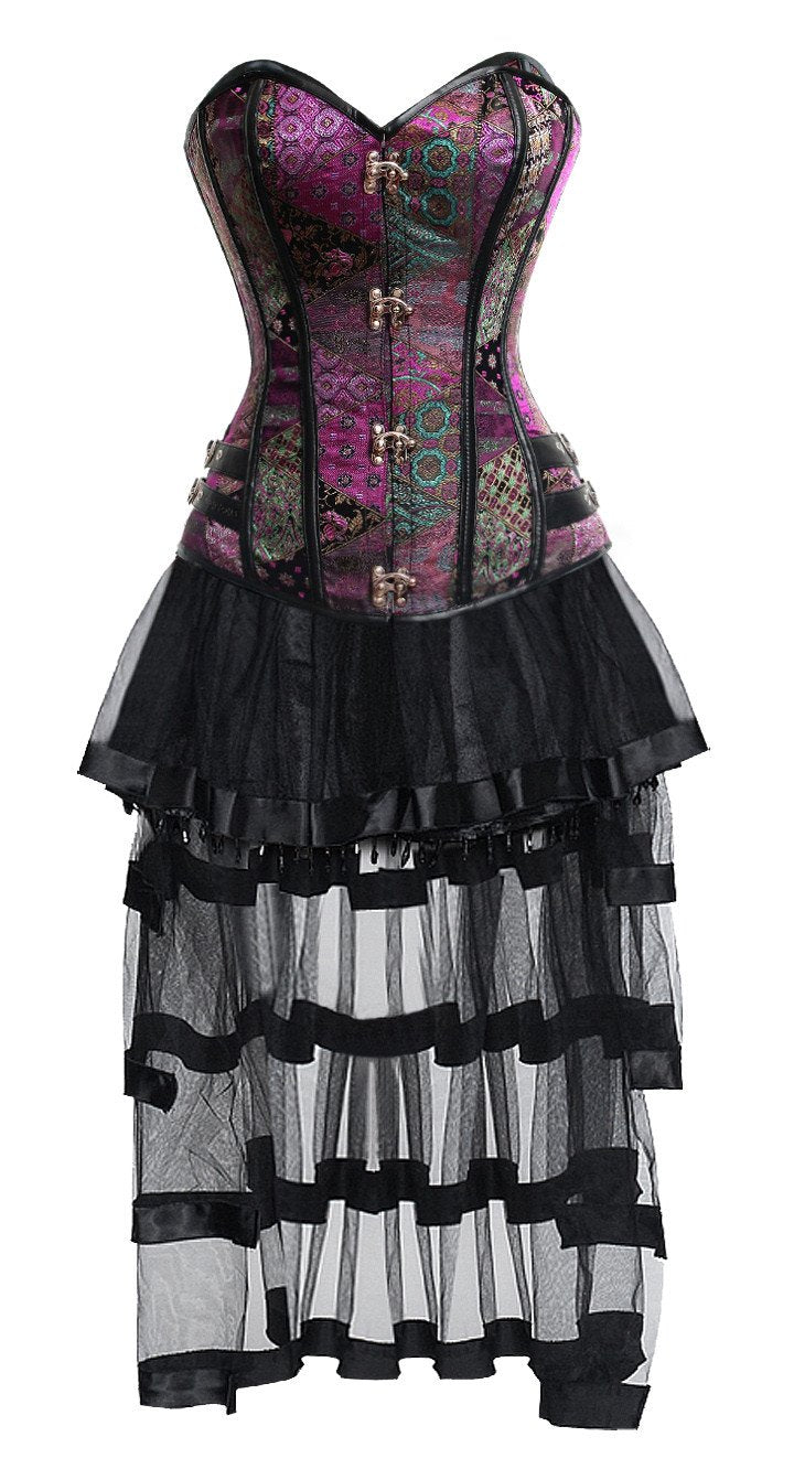 Women's Steampunk Gothic Retro Bustier Corset and High Low Skirt Set