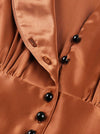 Retro Glossy V Neckline Front Button Sleeveless High Waist Party Midi Dress