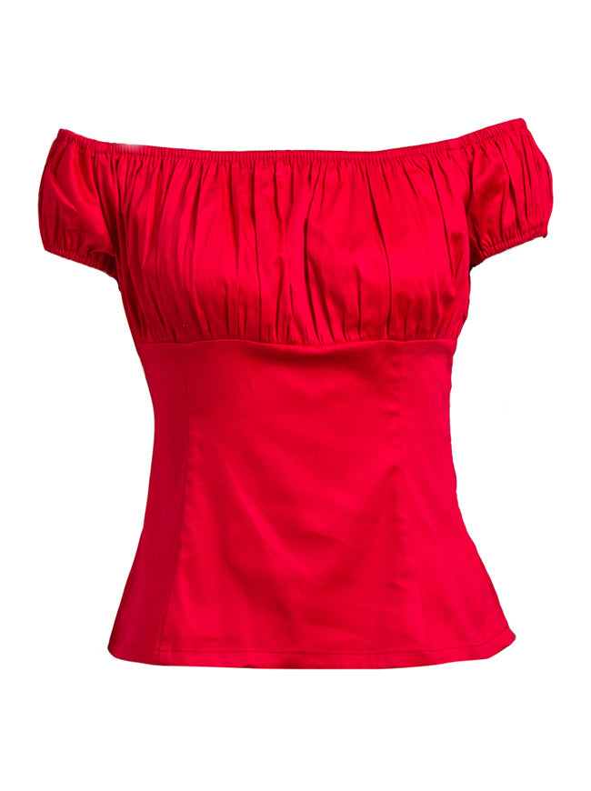 Women's Short Sleeve Ruffle Off Shoulder T-shirt Peasant Top/Red