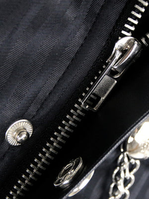 Men's Steampunk Black Spiral Steel Boned Gothic Stripe Waistcoat Vest with Chain