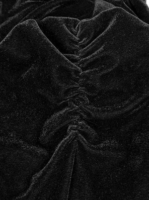 Medieval Gothic Velvet Stand Collar Long Sleeve Shrug Bolero with Pom-poms