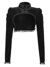 Medieval Gothic Velvet Stand Collar Long Sleeve Shrug Bolero with Pom-poms
