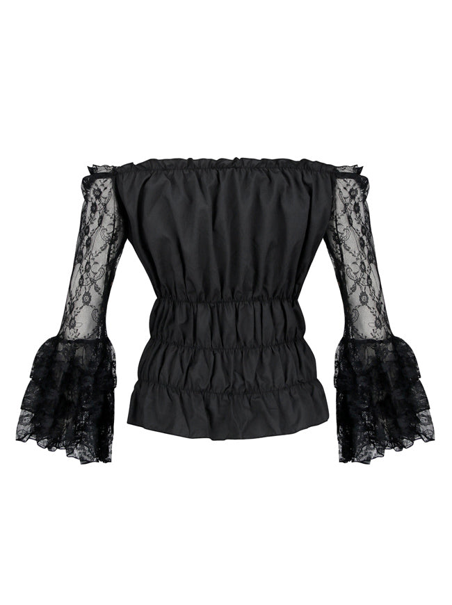 Women Sexy Gothic Off-shoulder Long Sleeve Ruffled Lace Boho Blouse Peasant Top