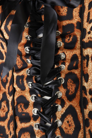 Women's Strapless Leopard Print Ruffle Trimmed Temptation Overbust Corset