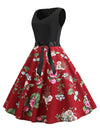 Colorful Flower Pattern Vintage V Neck Slim Splicing Holiday Dress
