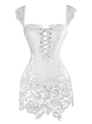 Steampunk Gothic White Shoulder Strap Bustier Corset with Lace Skirt