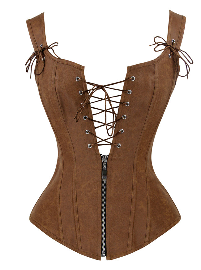 Renaissance Vintage Plus Size Faux Leather Lace Up Zipper Vest Corset –  CorsetsDress
