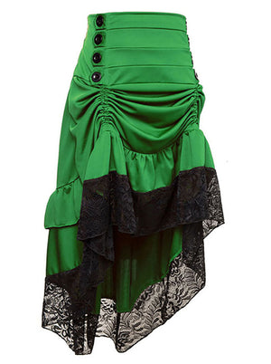 Ruffled High Waist Skirt Women Vintage Gothic High Waist High-low Button Lace Trim Skirt