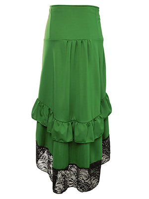 Ruffled High Waist Skirt Women Vintage Gothic High Waist High-low Button Lace Trim Skirt