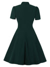 Elegant Solid Color Stand Collar Short Sleeve High Waist A-line Midi Dress