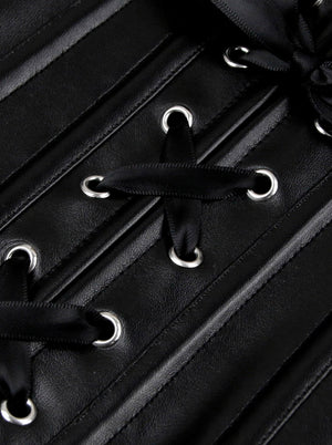 Strapless Plus Size Black Leather Zipper Overbust Corset