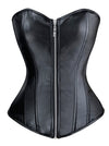 Strapless Plus Size Black Leather Zipper Overbust Corset