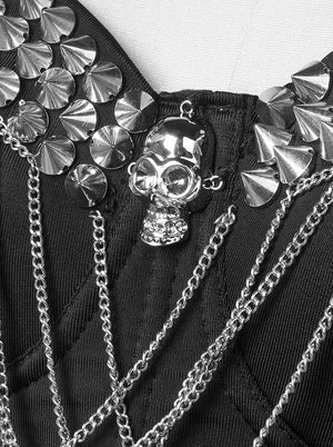 Bustier Bra Top With Chain Women Punk Studs Rivets Spaghetti Strap Skull Corset Crop Top