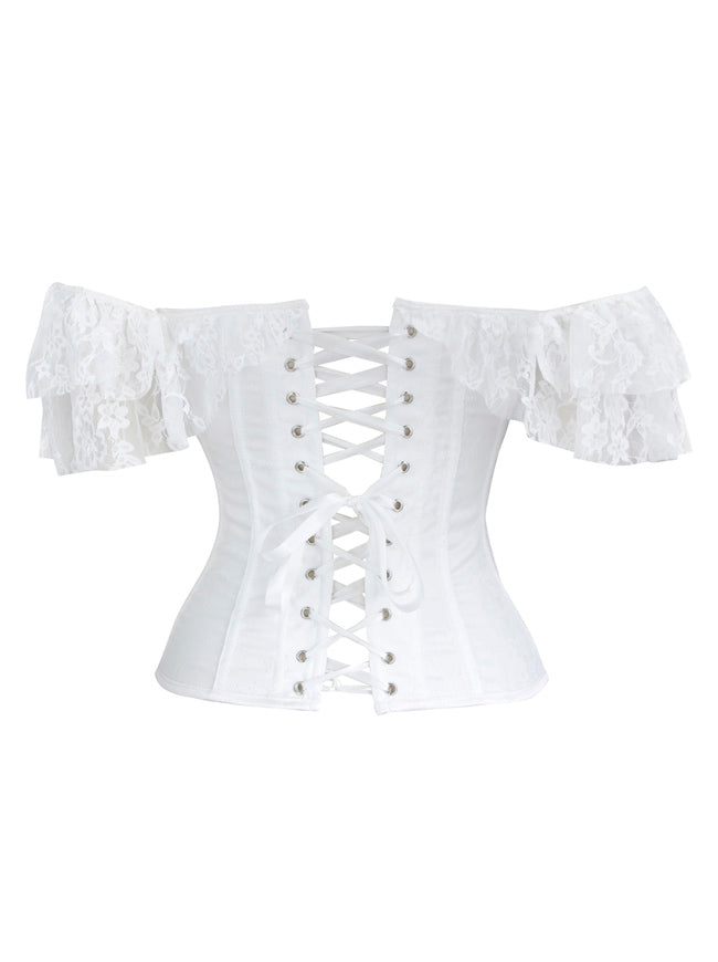 Gothic Victorian Floral Lace Off Shoulder White Overbust Corset Top