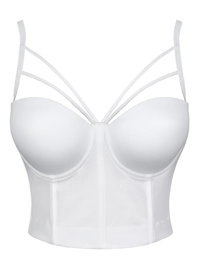 Casual White Strappy Padded Underwire B Cup Bustier Bra Clubwear Crop Top